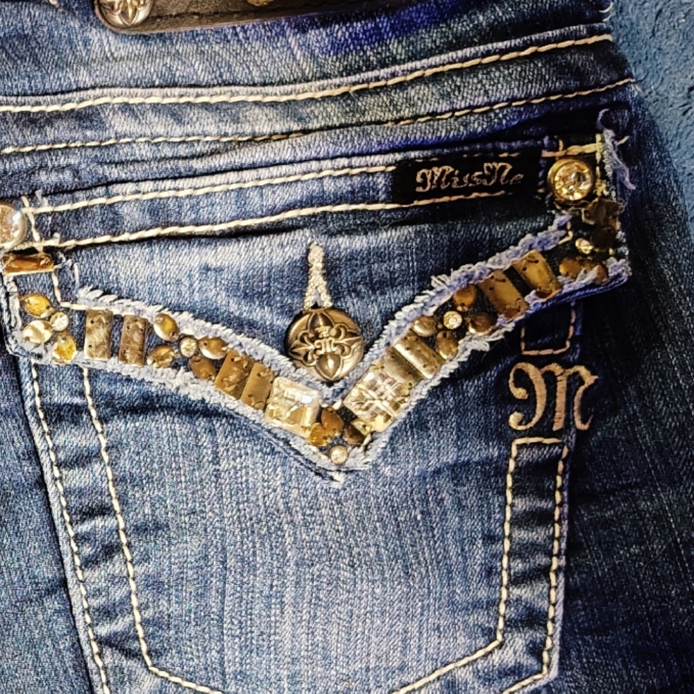 Miss Me Blue Embellished Denim Cuffed Shorts